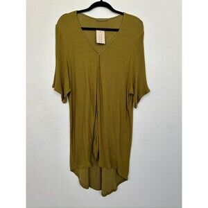 Cut Loose Gauze Boxy Sheath Dress V-Neck Green Lagenlook Kaftan Women's XL NEW